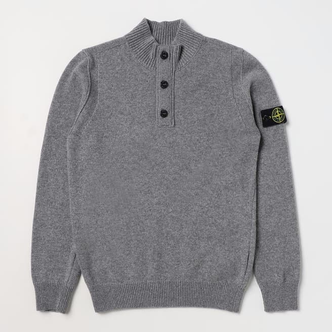 Stone Island Grey Button Wool Blend Jumper