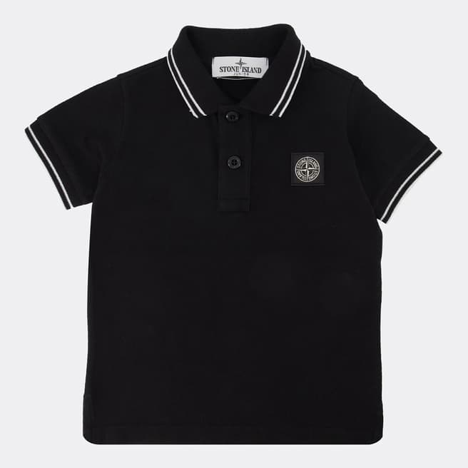 Stone Island Black Pique Cotton Blend Polo Shirt