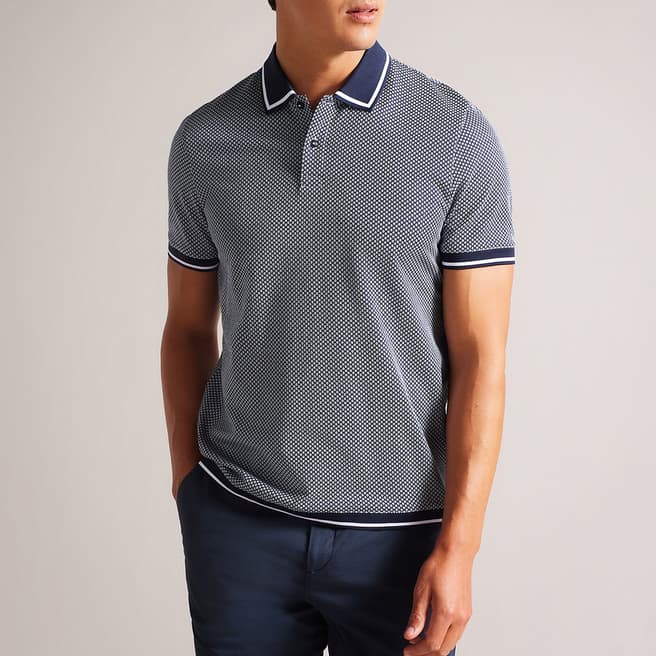 Ted Baker Navy Cotton Geo Textured Polo