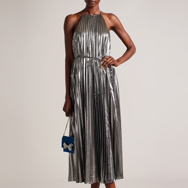 Ted Baker Silver Juudiie Pleated Midi Dress