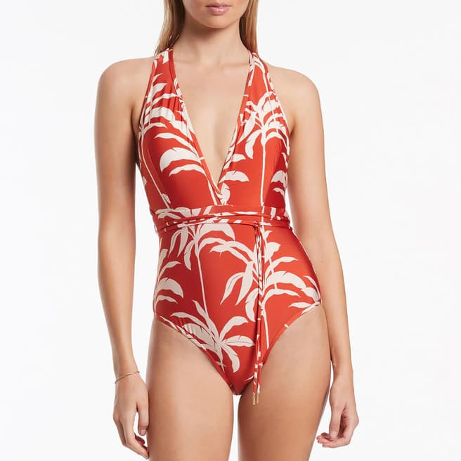 Jets Red Palme Plunge Swimsuit