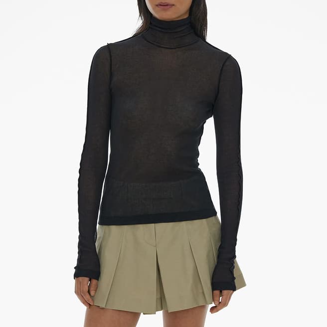 HELMUT LANG Black High Neck Sheer Top