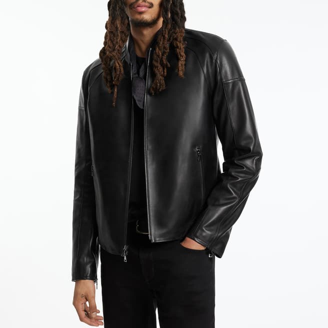 John Varvatos Black Zip Front Motor Cross Jacket