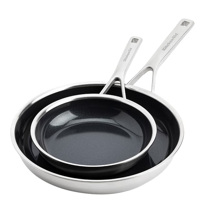 KitchenAid KitchenAid Multi-Ply Stainless Steel Ceramic Non-Stick 20cm & 28cm Frying Pan Set, Silver
