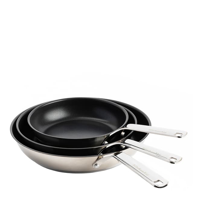 KitchenAid KitchenAid Stainless Steel Ceramic Non-Stick 20cm, 24cm & 28cm Frying Pan Set, Silver