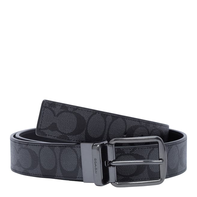 Coach Charcoal/Black Wide Harness Reversible Signiture Belt