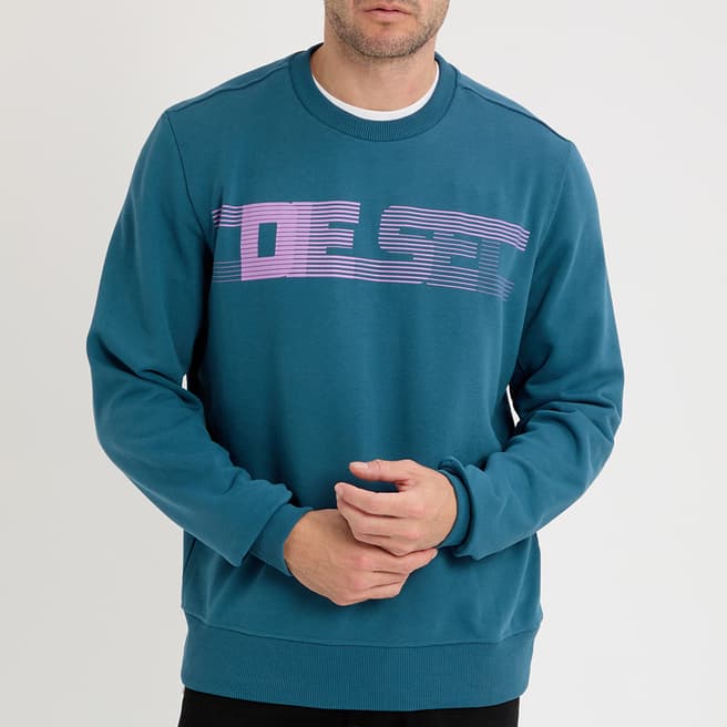 Diesel Blue Ginn-E3 Stretch Cotton Sweatshirt