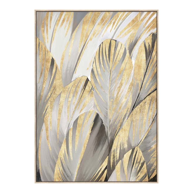 The Libra Company Grey Feather Foiled Framed Canvas