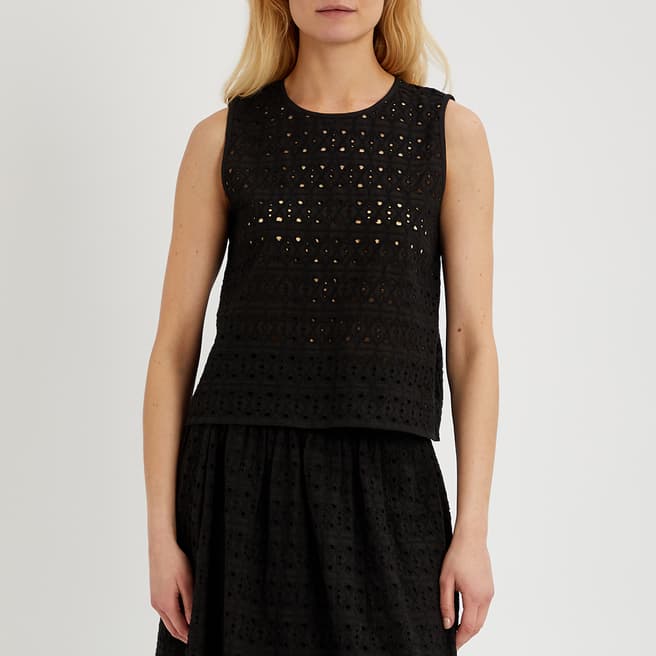 N°· Eleven Black Cotton Broderie Sleeveless Top