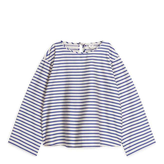 ARKET Blue/White Tie Stripe Cotton Top