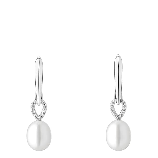 Mia Bellucci White and Silver Plated Earrings 	8-8.5mm