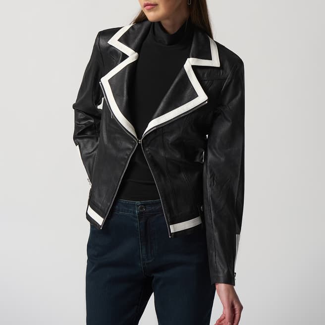 Joseph Ribkoff Black Faux Leather Jacket with White Tipping