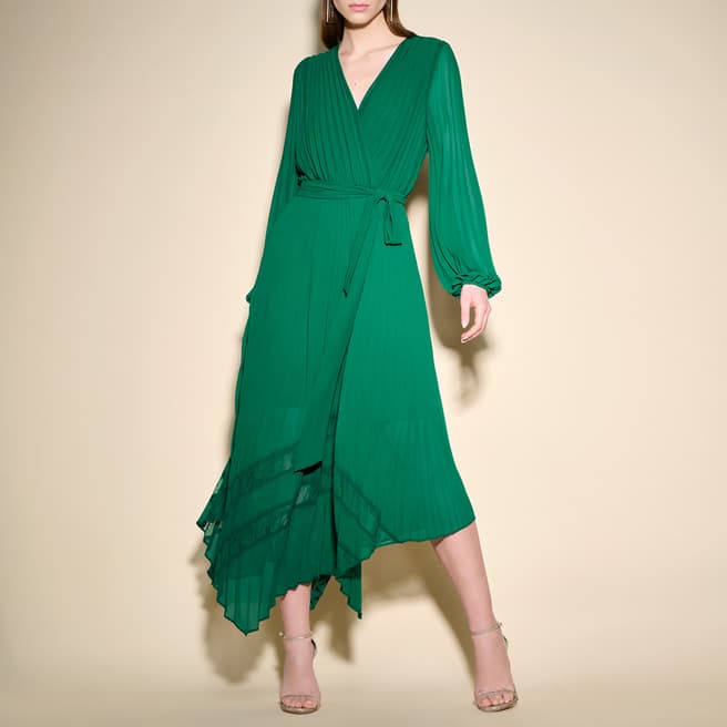 Joseph Ribkoff Green Long Sleeve Pleated Dress