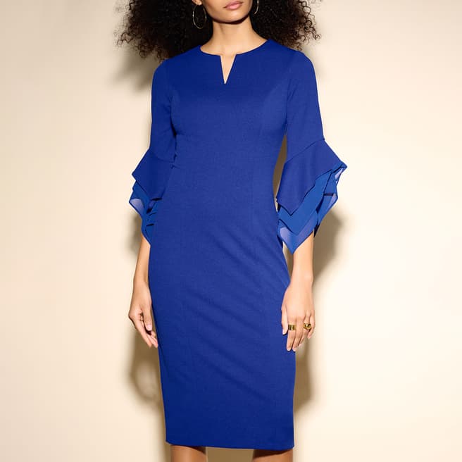 Joseph Ribkoff Royal Blye Frill Midi Dress