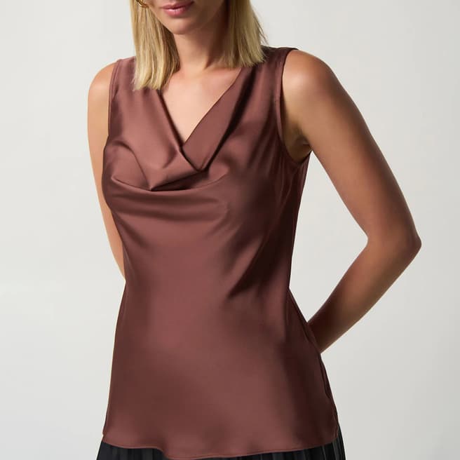 Joseph Ribkoff Brown Cowl Neck Satin Top