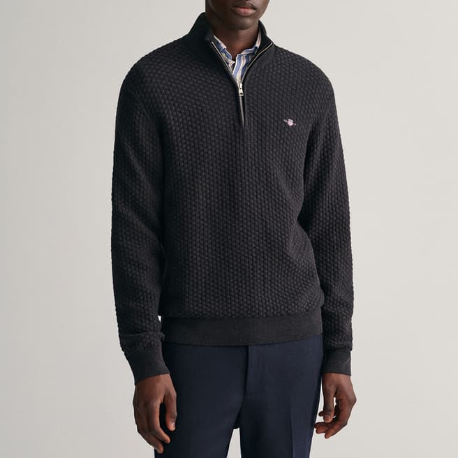 Gant Charcoal Texture Half Zip Cotton Jumper