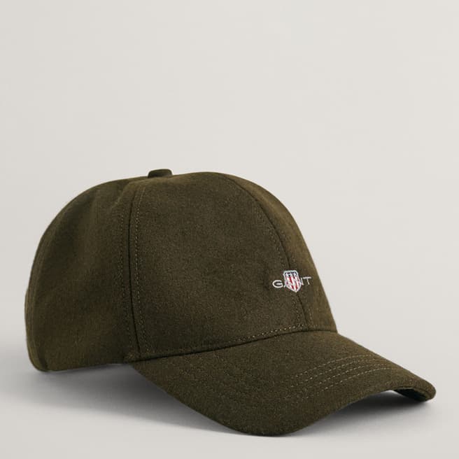 Gant Khaki Shield Logo Melton Wool Blend Cap