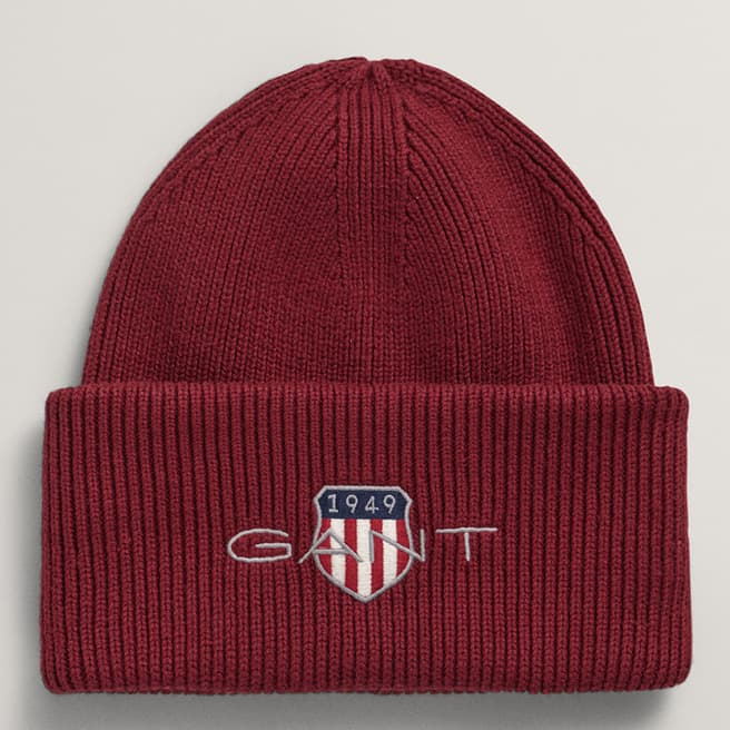 Gant Red Archive Shield Cotton Wool Blend Beanie