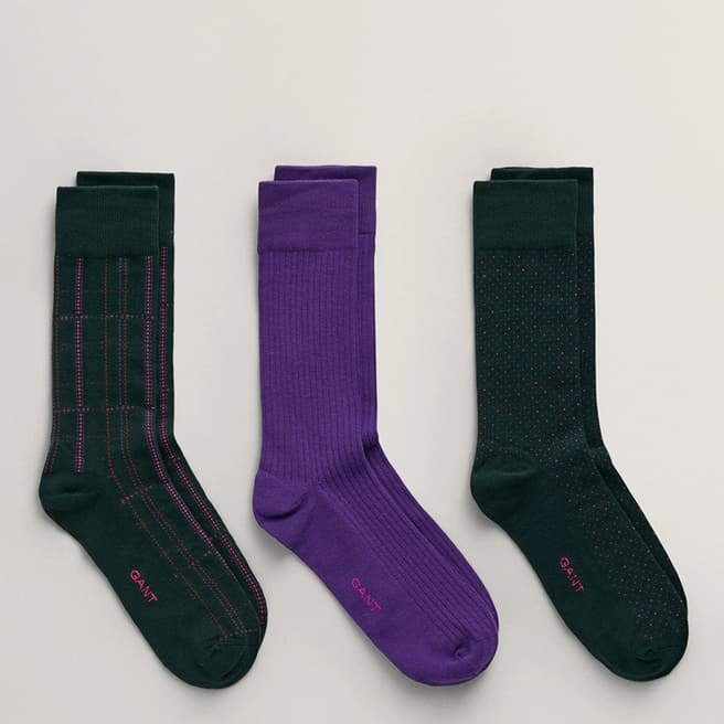 Gant Navy/Purple Check Socks 3-Pack Gift Box