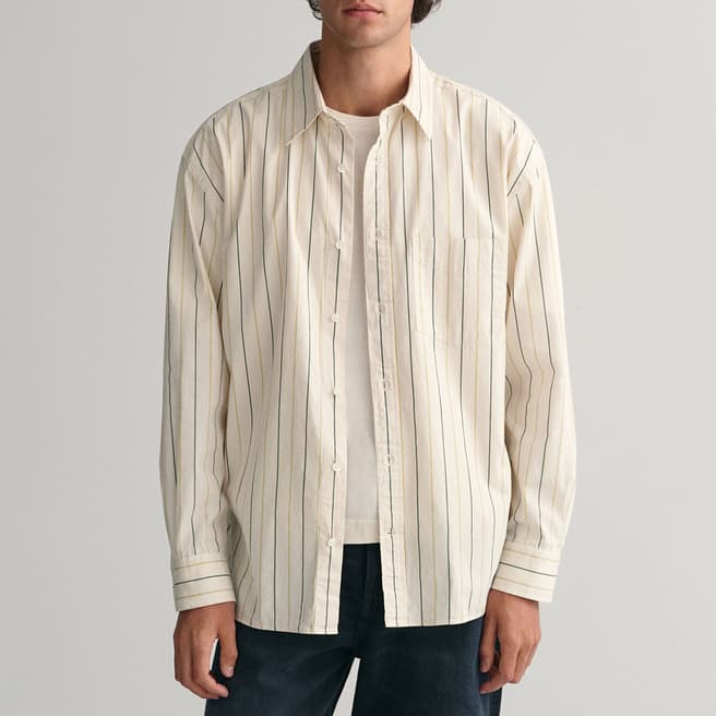 Gant Ecru Compact Poplin Stripe Cotton Shirt