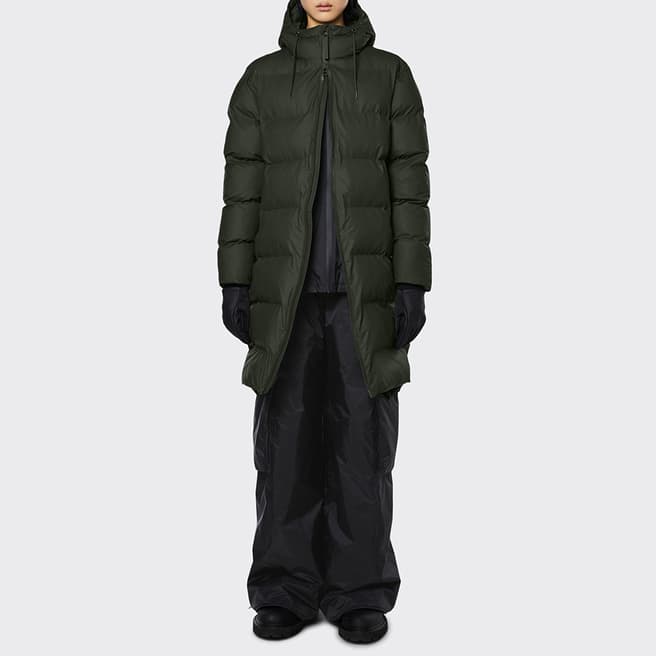 RAINS Green Unisex Waterproof Long Puffer Jacket