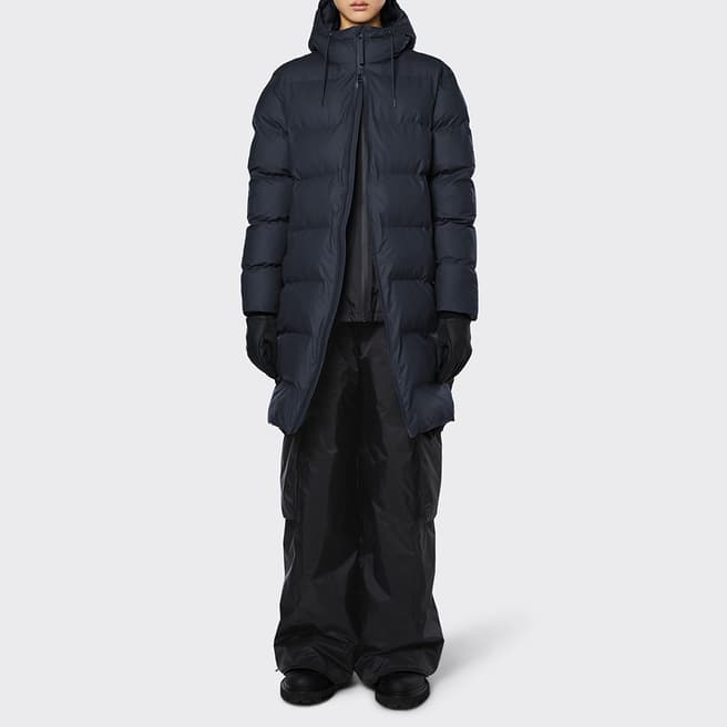 RAINS Navy Unisex Waterproof Long Puffer Jacket