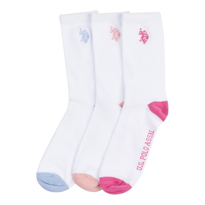 U.S. Polo Assn. White/Multi 3-Pack High Contrast Cotton Socks 