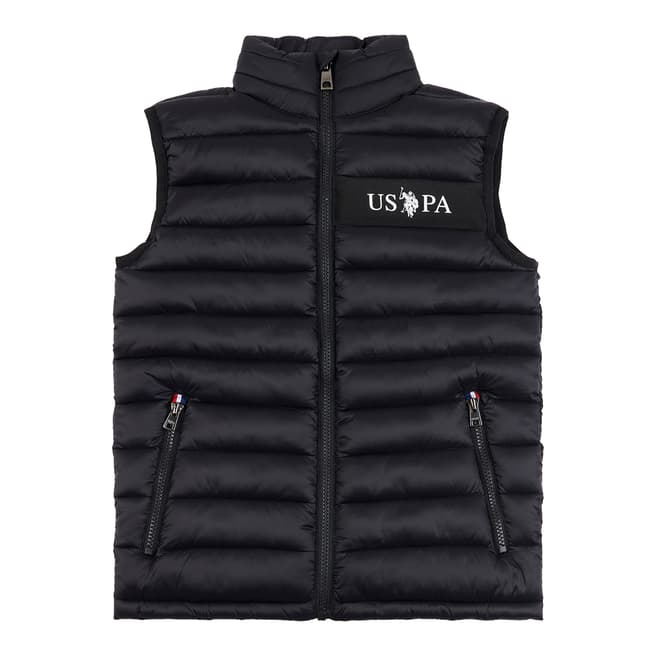 U.S. Polo Assn. Teen Boy's Black Quilted Tape Logo Gilet