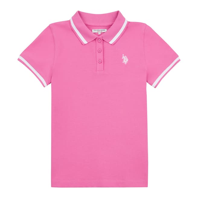 U.S. Polo Assn. Teen Girl's Pink Contrast Trim Cotton Polo Shirt