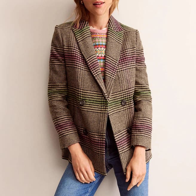 Boden Brown Checked Wool Blend Coat