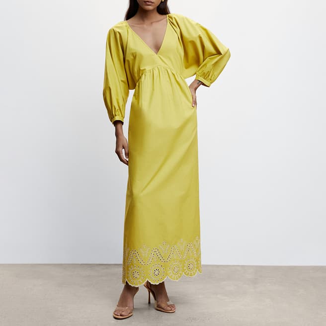 Mango Yellow Puffed Sleeves Dress