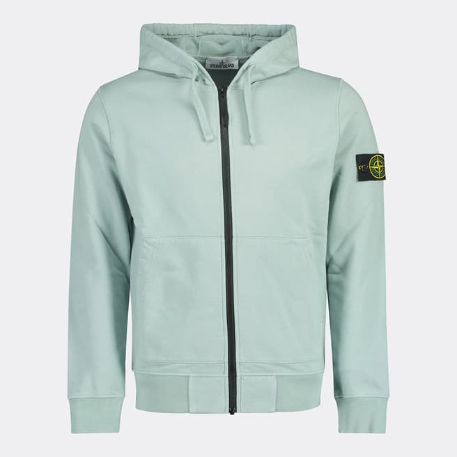 Stone Island Sky Blue Zipped Cotton Hoodie