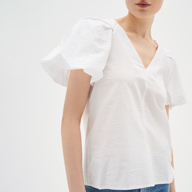 Inwear White V-Neck Frill Blouse