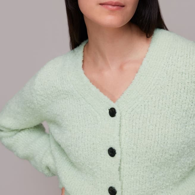 WHISTLES Green Cropped Boucle Wool Blend Cardigan