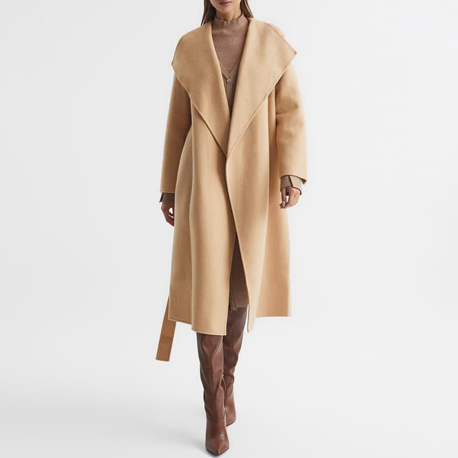 Reiss Camel Valentina Longline Wool Blend Coat