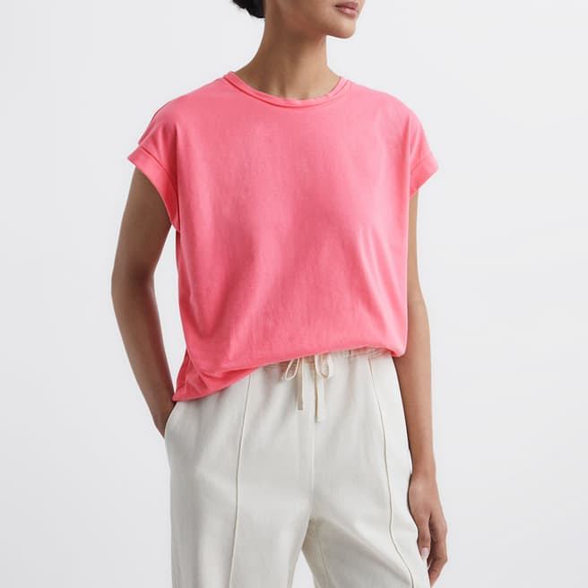 Reiss Pink Tereza Cotton T-Shirt