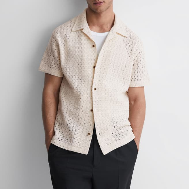 Reiss Ecru Scorpios Crochet Cotton Blend Shirt