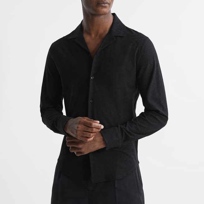 Reiss Black Ledger Long Sleeve Cotton Shirt