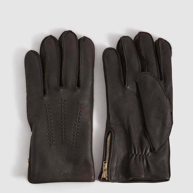 Reiss Dark Brown Lowa Leather Gloves