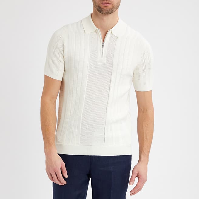 Reiss White Riseley Patterned Cotton Blend Polo Shirt