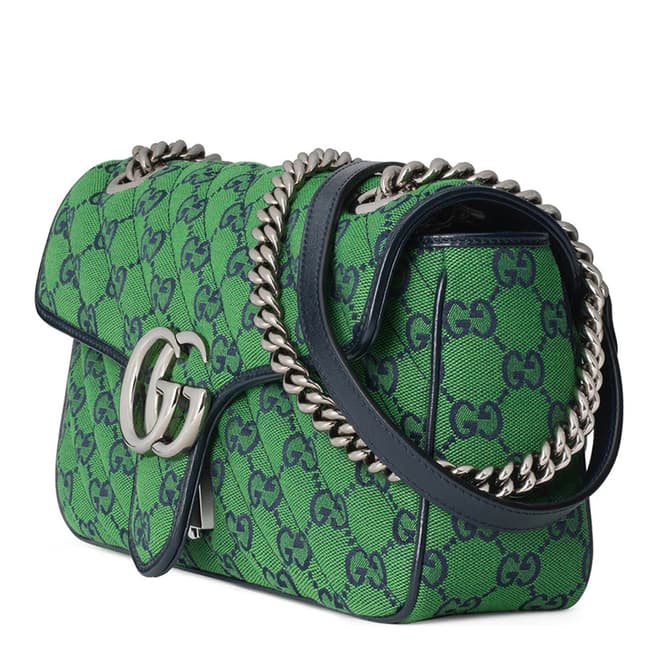 Gucci GG Marmont Small Shoulder Bag In Green And Blue Canvas