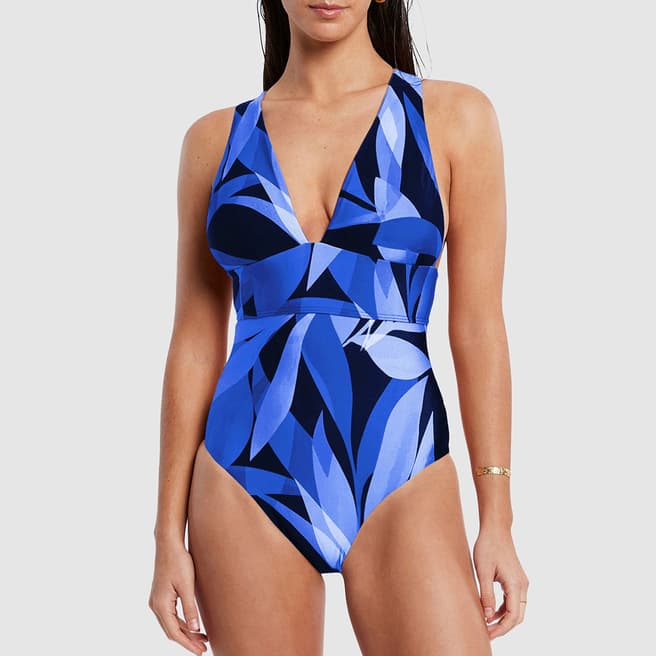 Jets Blue Solari Plunge Tie Back One Piece Swimsuit 