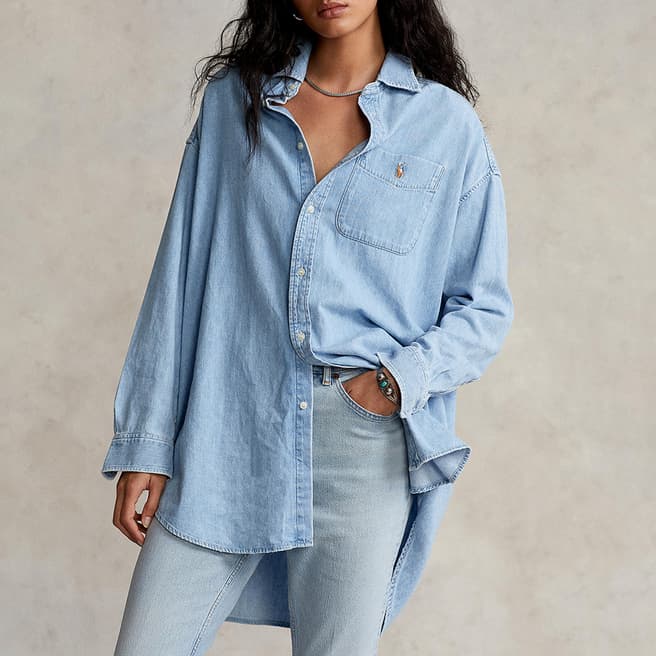 Polo Ralph Lauren Light Blue Oversized Chambray Cotton Shirt