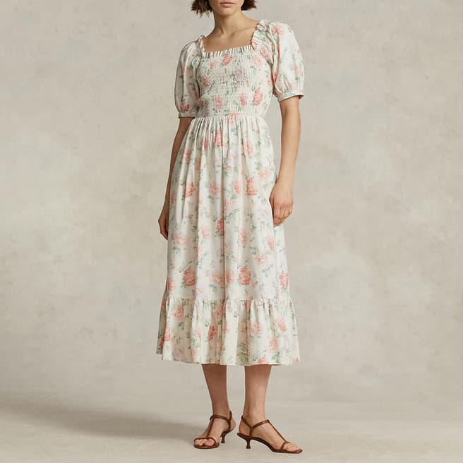 Polo Ralph Lauren White Floral Cotton Midi Dress