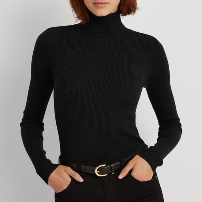 Lauren Ralph Lauren Black Turtle Neck Ribbed Top