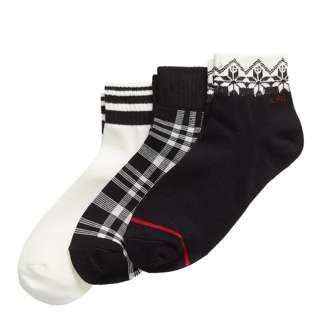 Lauren Ralph Lauren Black Multi 3 Pack Low Cut Cotton Blend Socks