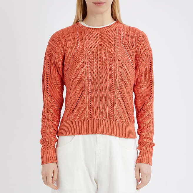 Lauren Ralph Lauren Orange Textured Cotton Blend Jumper