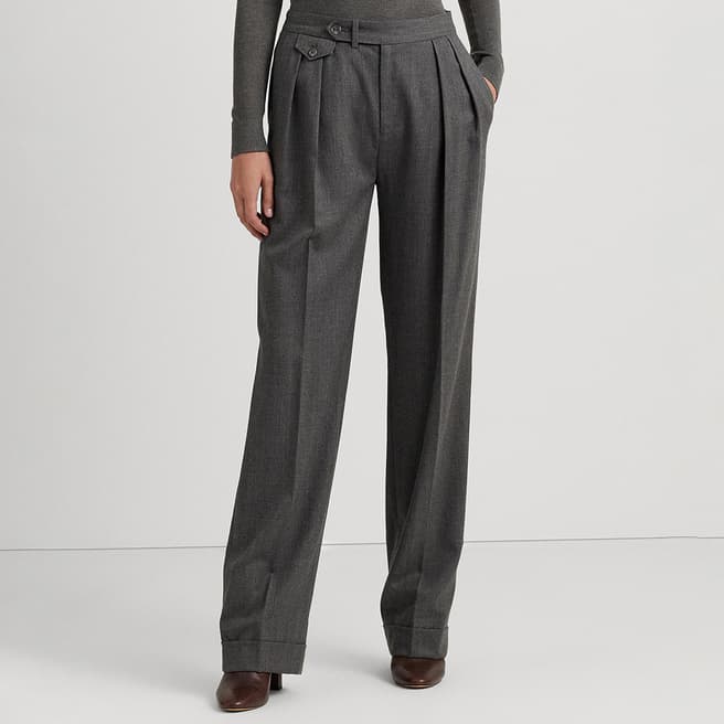 Lauren Ralph Lauren Charcoal Pleated Straight Wool Trousers