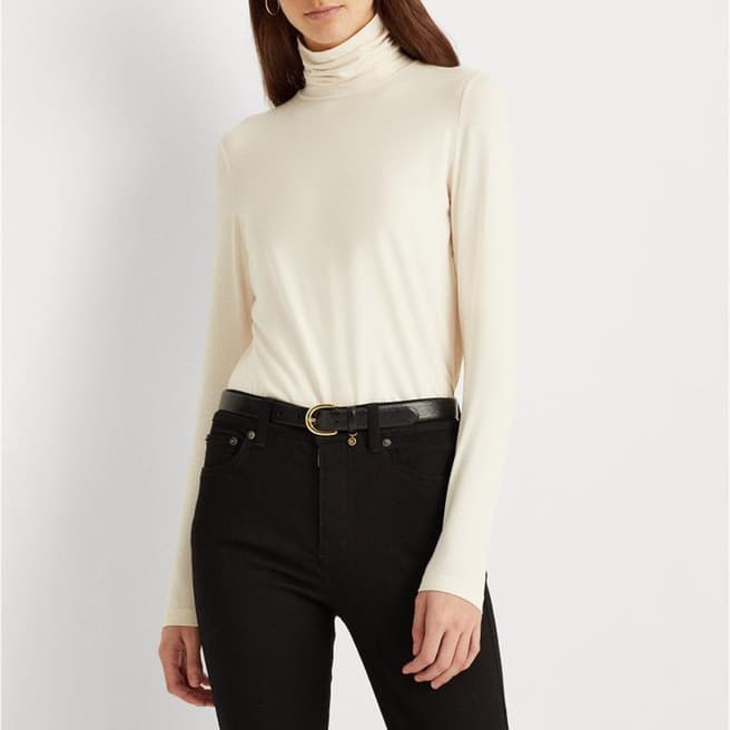 Lauren Ralph Lauren Cream Roll Neck Fitted Top