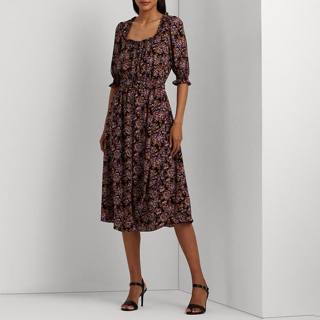 Lauren Ralph Lauren Black Floral Crepe Midi Dress